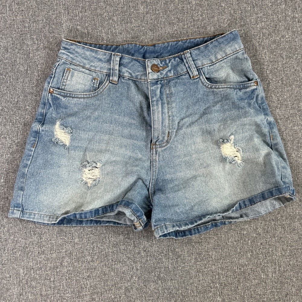 LAR High Rise Distressed Denim Shorts Women's Size 30 Blue Mom Jean Shorts